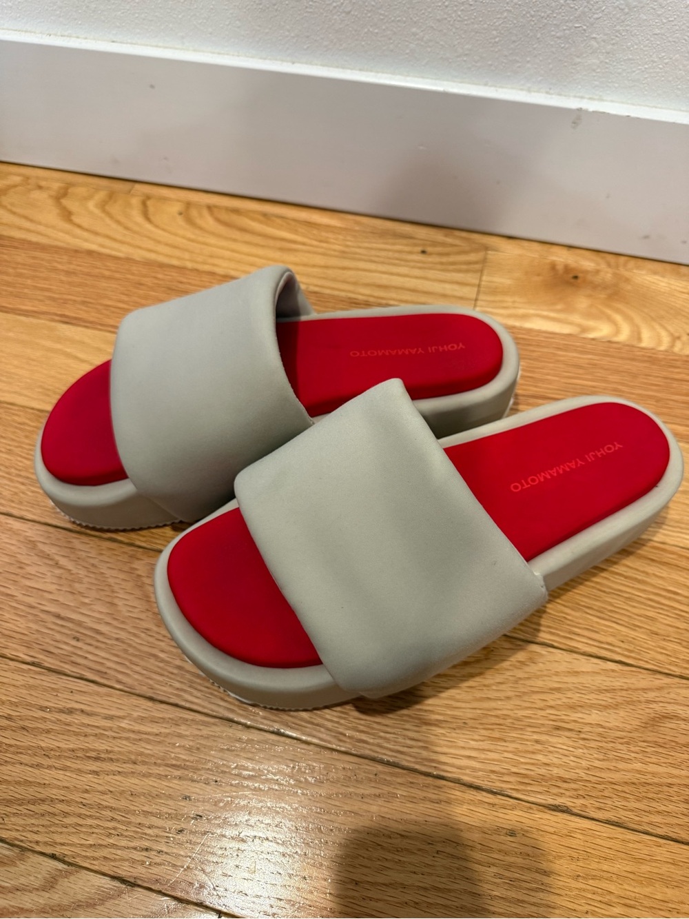 Yohji Yamamoto Light Gray Slide Mules with Red Footbed